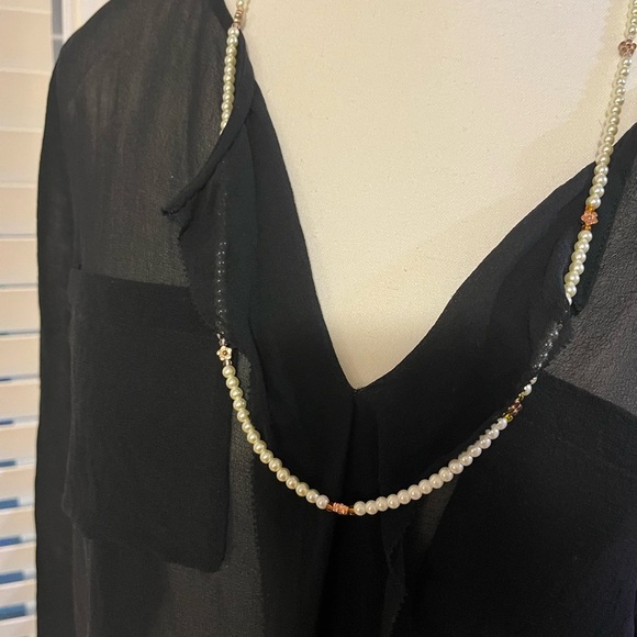 [M]Wilfred 100% Silk Womens Black Long Sleeve Blouse Pockets Sheer Asymmetrical - Picture 5 of 6